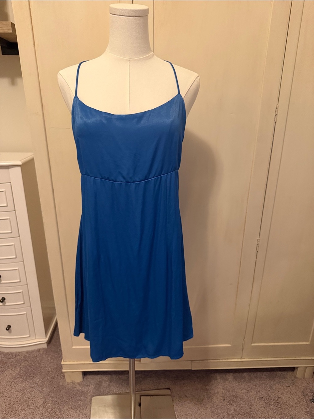 Anthropologie Royal Blue Satin Spaghetti-Strap Chemise